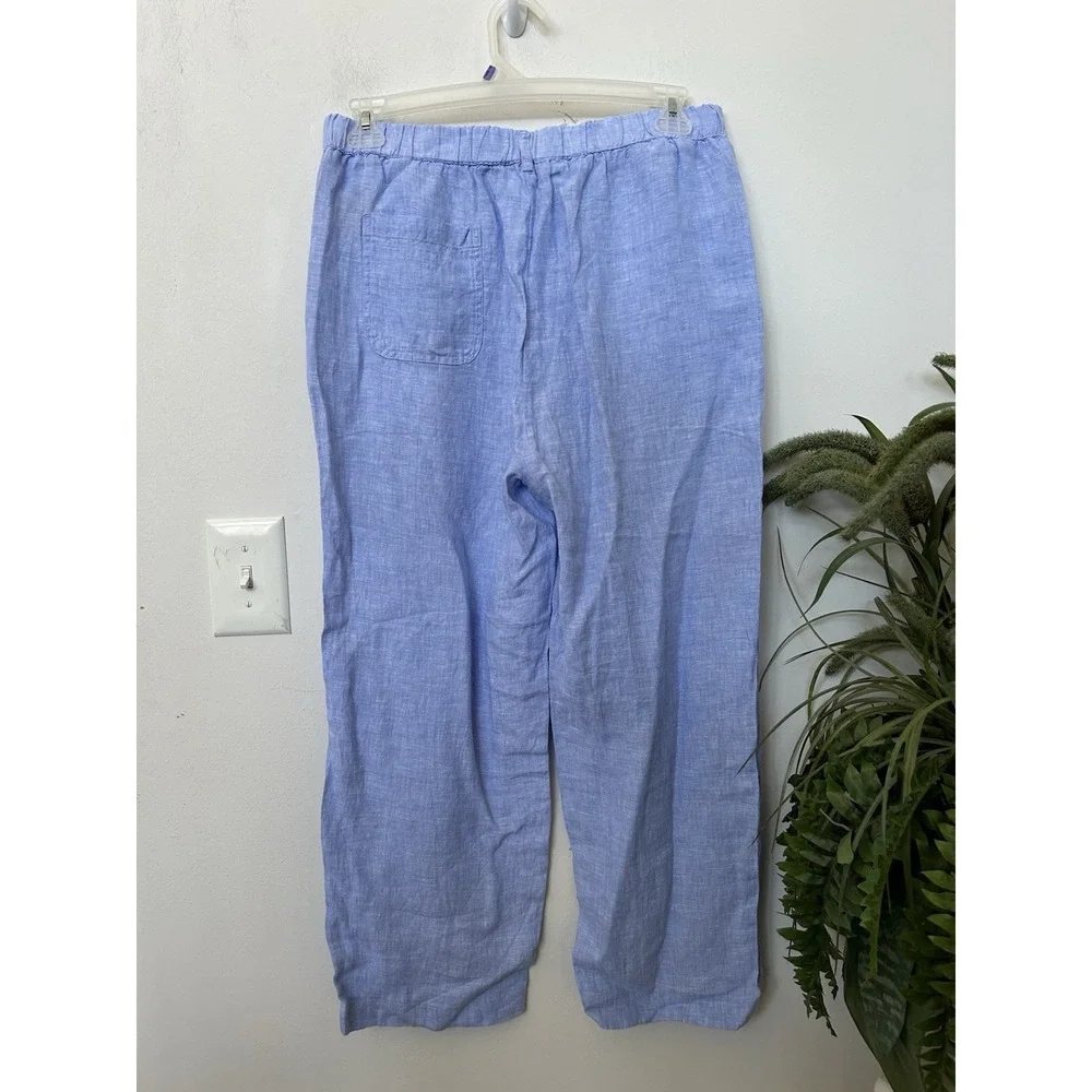 Quince 100% Linen Blue Crop Wide Leg Pants Coastal Grandma Beach Resort Sz‎ L